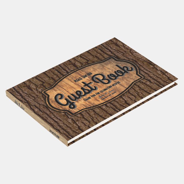 Faux Rustic Tree Bark Texture Guest Book (Corner)