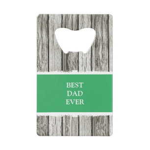 Faux rustic wood 1 photo daddy grey green credit card bottle opener
