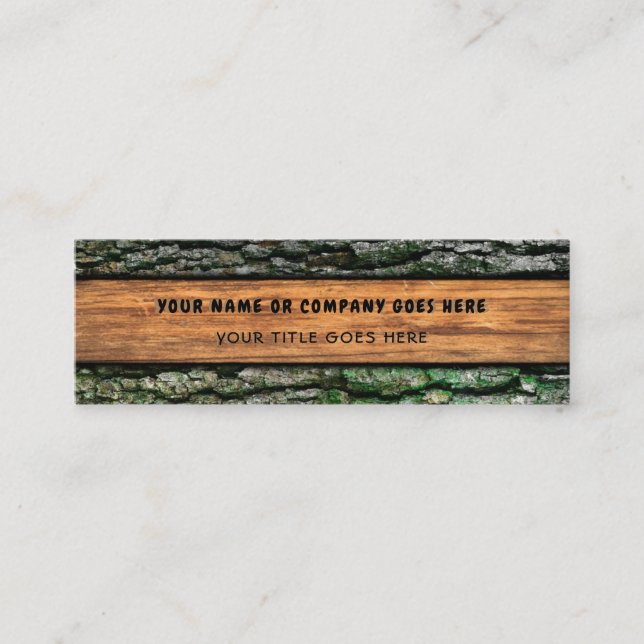 Faux Rustic Wood Grain Tree Bark Moss Mini Business Card (Front)