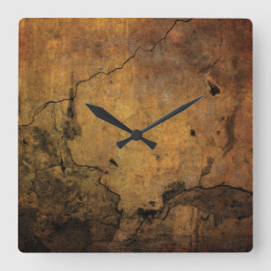 Faux Rusty Cracked Metal Square Wall Clock