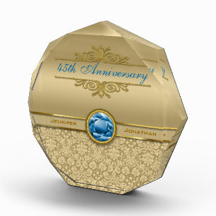 Faux Sapphire Blue Gemstone Metallic Gold Damask Award