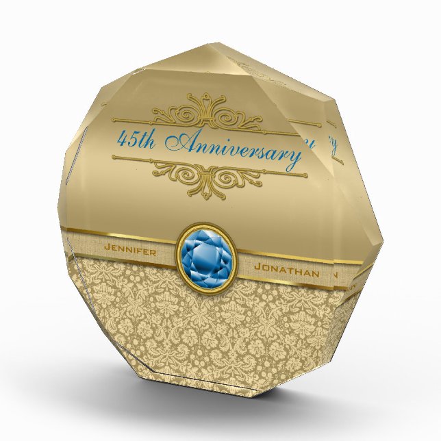 Faux Sapphire Blue Gemstone Metallic Gold Damask Award (Right)