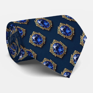 Faux Sapphires with Antique Gold Setting Blue Neck Tie