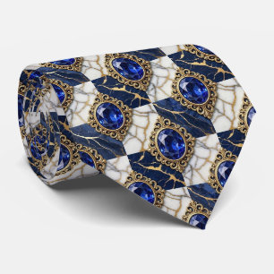 Faux Sapphires with Antique Gold Setting Blue Neck Tie