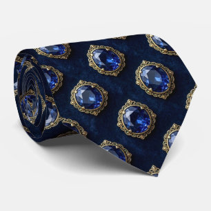 Faux Sapphires with Antique Gold Setting Blue Neck Tie