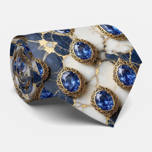 Faux Sapphires with Antique Gold Setting Blue Neck Tie