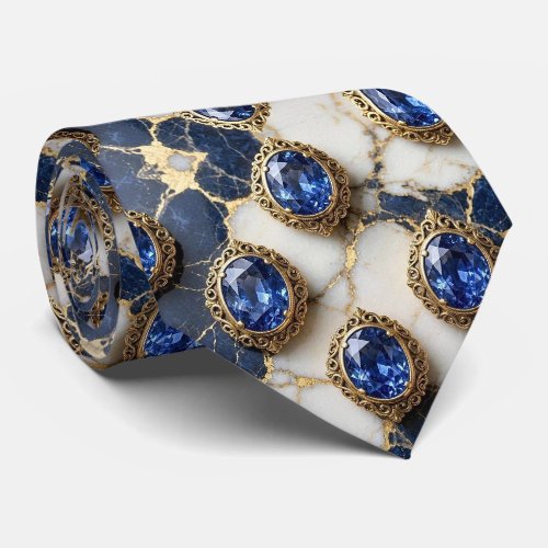 Faux Sapphires with Antique Gold Setting Blue Neck Tie