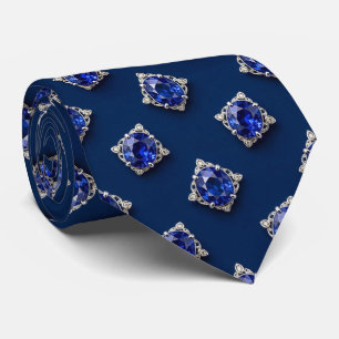 Faux Sapphires with White Gold Setting Blue Neck Tie