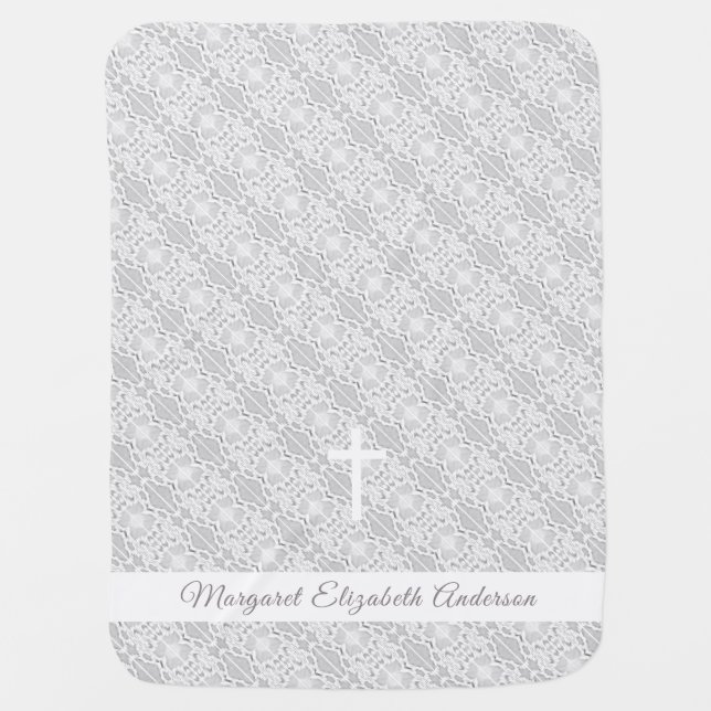 Faux Satin and Lace Baptismal Baby Blanket (Front)