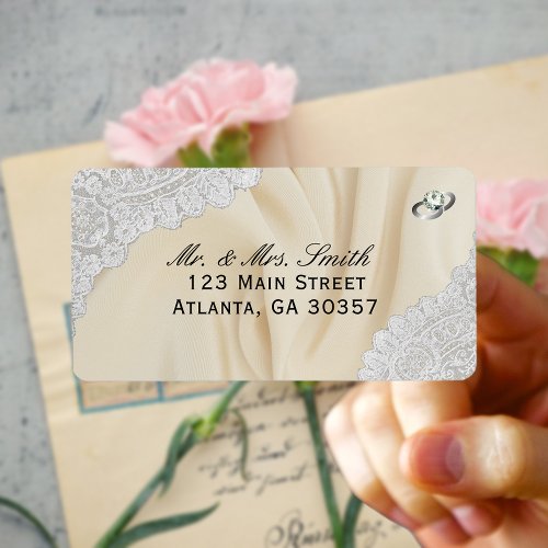 Faux Satin And Lace Wedding Label