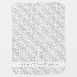 Faux Satin and Lace White Baptismal Baby Blanket
