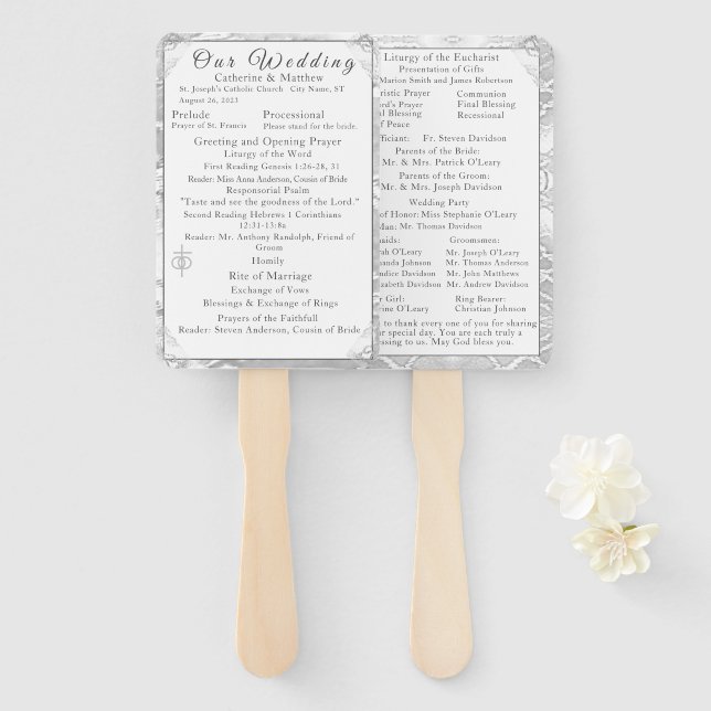 Faux-Satin Catholic Wedding Program  Hand Fan (Front and Back)