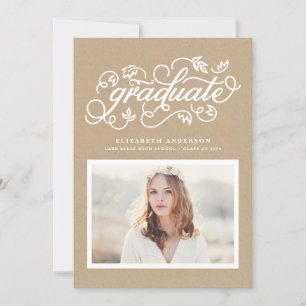 Faux Script Kraft Paper Rustic Script Graduation Announcement