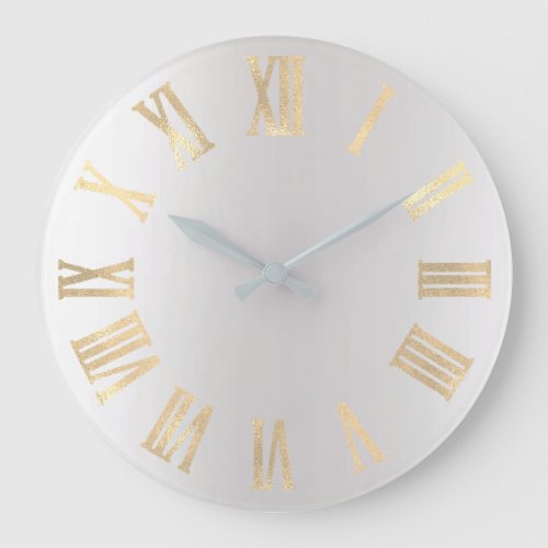 Faux Sepia Gold Gray Minimal Metallic Roman Numers Large Clock
