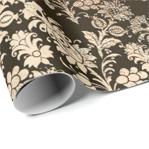 Faux Sepia Golden Foil  Floral Black Elegant Wrapping Paper