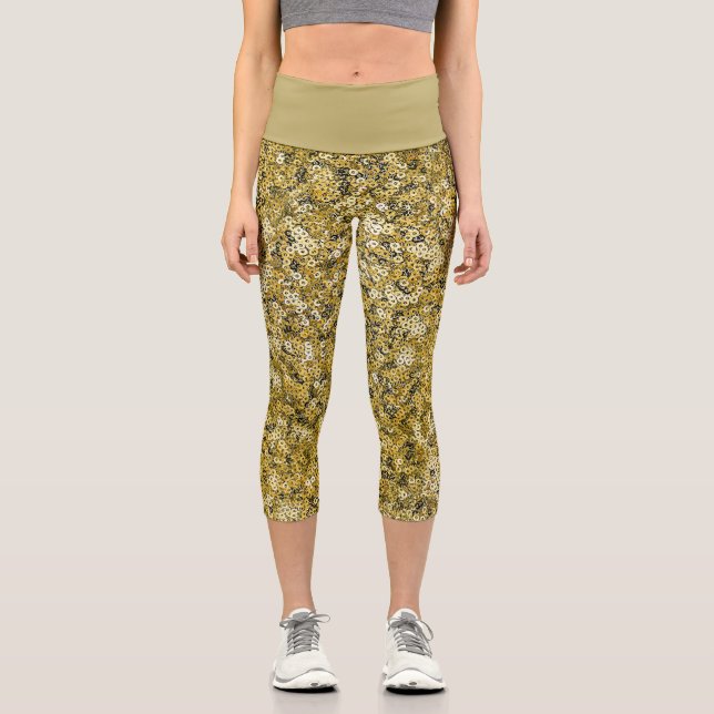 Faux Sequin Gold Pattern  Capri Leggings (Front)