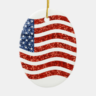 faux sequin print american flag ceramic ornament