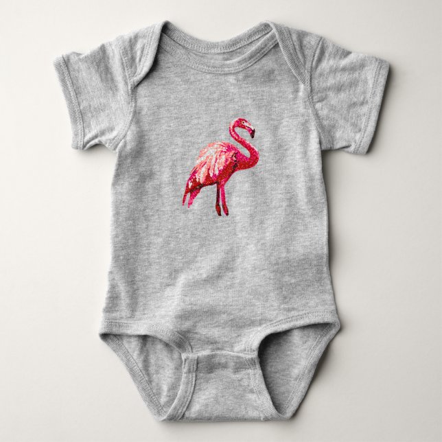 Faux Sequin Printed Tropical Flamingo Bird Baby  Bodysuit (Front)