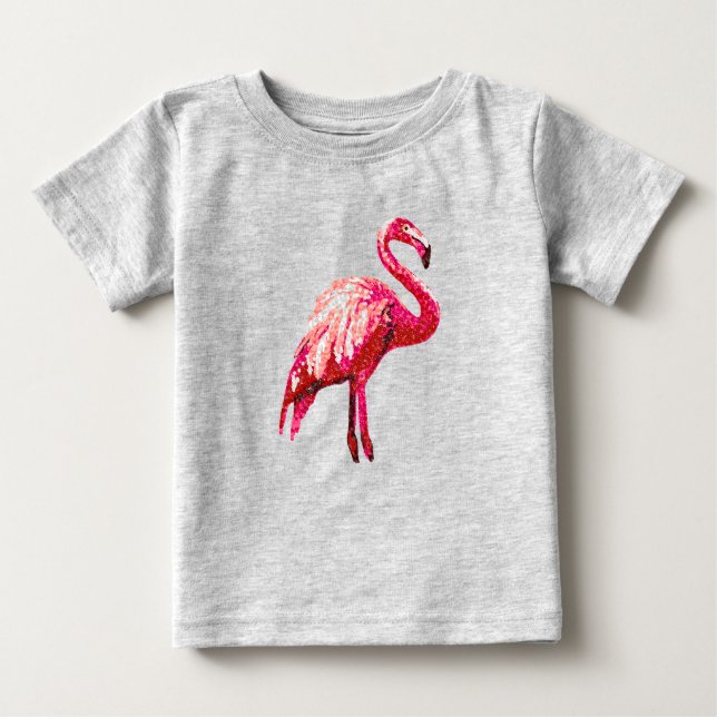 Faux Sequin Printed Tropical Flamingo Bird Baby T-Shirt (Front)