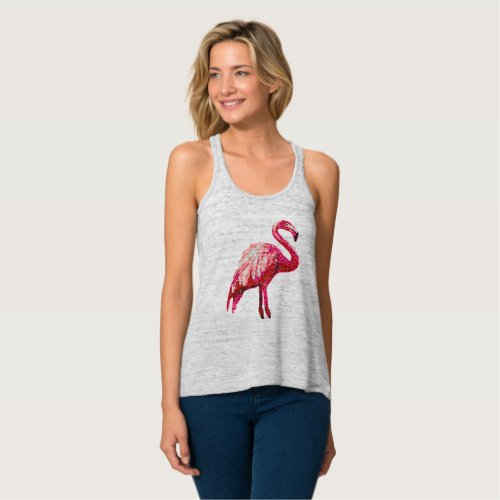 Faux Sequin Printed Tropical Flamingo Bird Tank Top