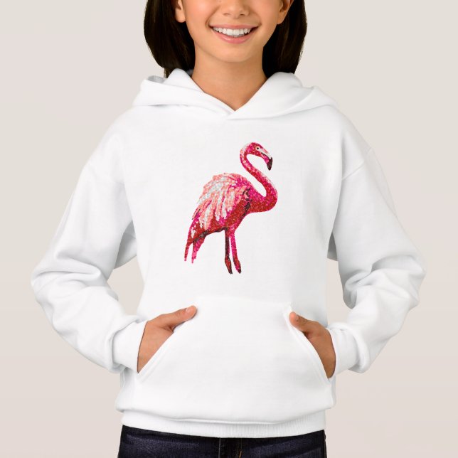 Faux Sequined Pink Flamingo Hoodie (Front)