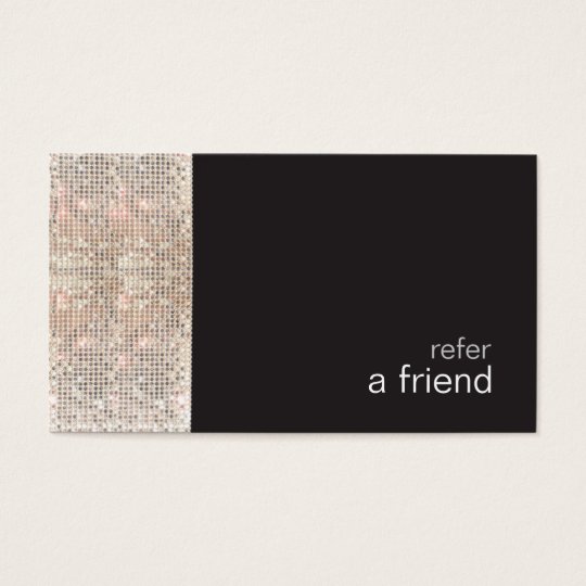 FAUX Sequins Beauty Salon Refer A Friend Black Business Card