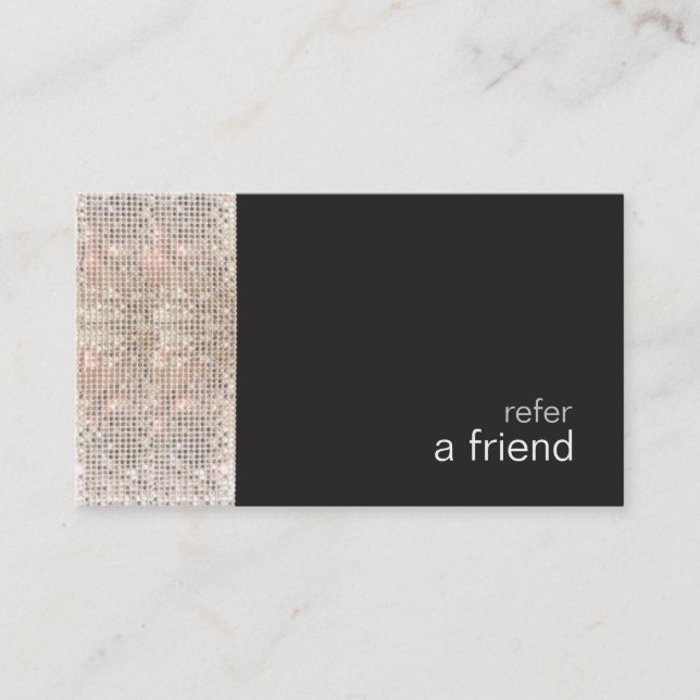 FAUX Sequins Beauty Salon Refer A Friend Black Referral Card (Front)