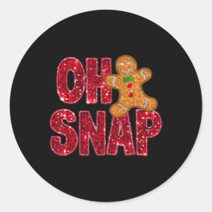 Faux Sequins Oh Snap Christmas Gingerbread Family Classic Round Sticker