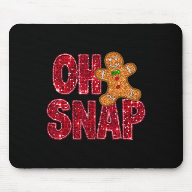 Faux Sequins Oh Snap Christmas Gingerbread Family  Mouse Pad (Front)