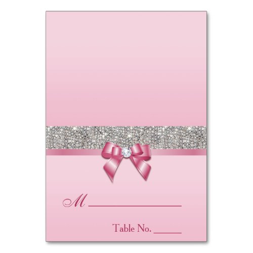 Faux Sequins Pink Bow Place Card