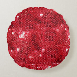 Faux Sequins - Red Sequin Pattern Round Pillow