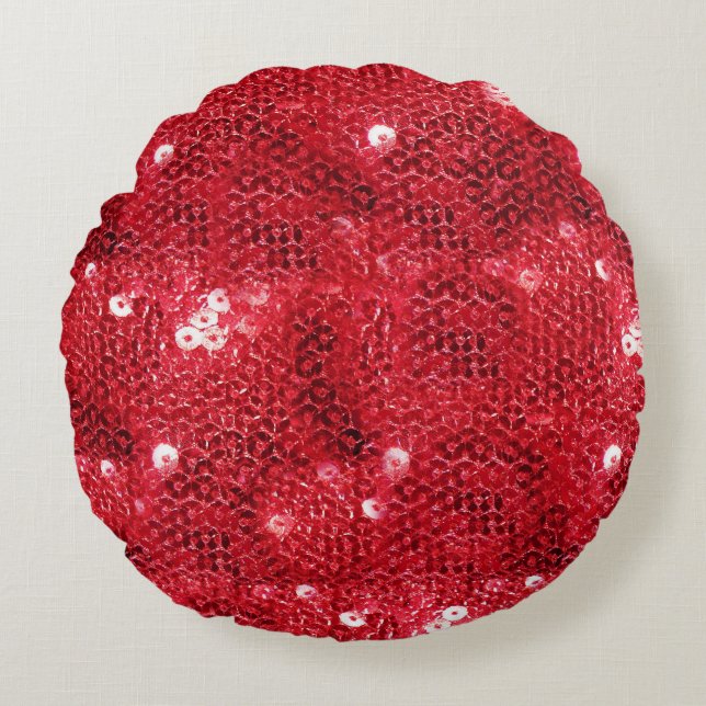 Faux Sequins - Red Sequin Pattern Round Pillow (Front)