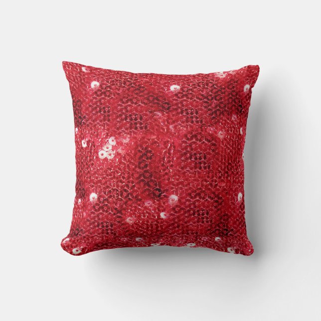Faux Sequins - Red Sequin Pattern Throw Pillow (Front)