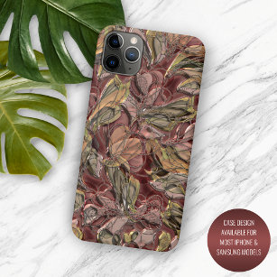Faux Shiny Dark Red Green Gold Floral Art Pattern iPhone 11 Pro Max Case