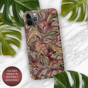 Faux Shiny Dark Red Green Gold Floral Art Pattern iPhone 13 Pro Max Case