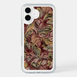 Faux Shiny Dark Red Green Gold Floral Art Pattern iPhone 16 Plus Case
