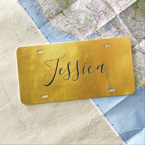 Faux Shiny Gold Brushed Metal Foil License Plate
