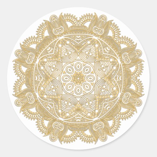 Faux Shiny Gold Trendy Oriental Mandala Pattern Classic Round Sticker