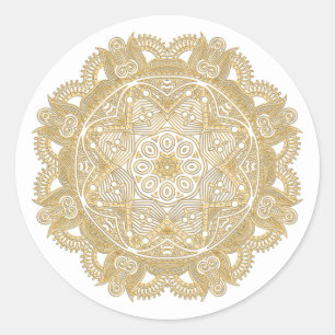 Faux Shiny Gold Trendy Oriental Mandala Pattern Classic Round Sticker