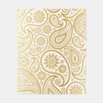 Faux Shiny Metallic Gold Paisley Print Fleece Blanket by D_Zone_Designs at Zazzle