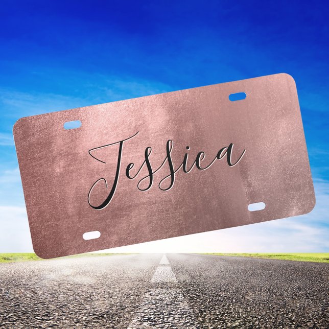 Faux Shiny Rose Gold Brushed Metal Foil License Plate (Rose Gold Decorative License Plate)