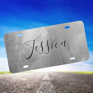 Faux Shiny Silver Brushed Metal Foil License Plate