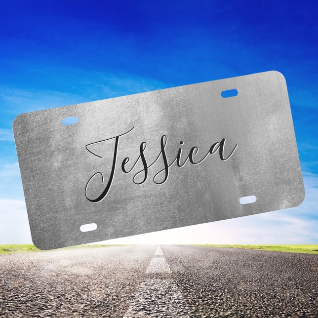 Faux Shiny Silver Brushed Metal Foil License Plate (Silver Decorative License Plate)