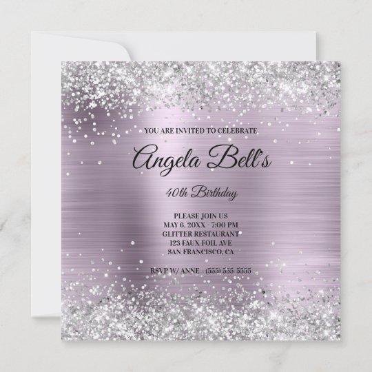 Faux Shiny Silver Glitter Lavender Foil Monogram Invitation | Zazzle.com