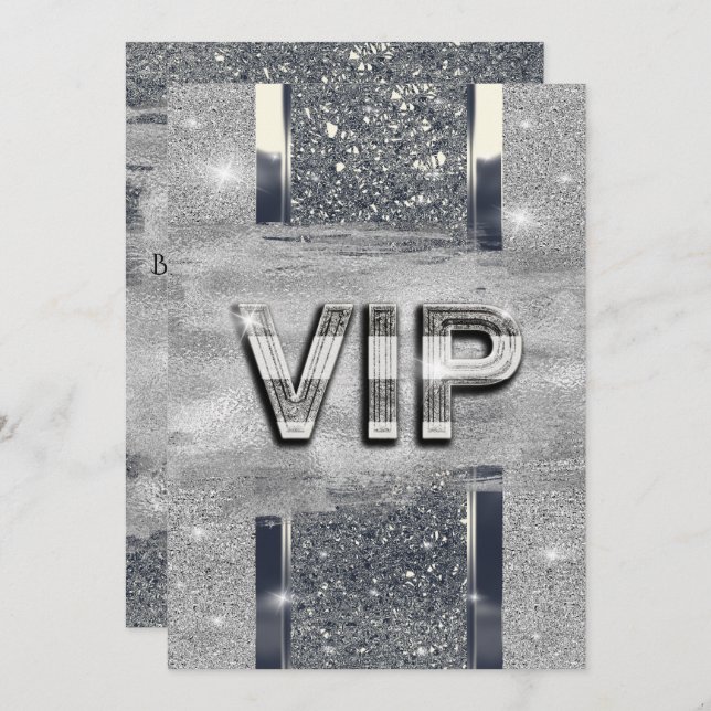 Faux Shiny Silver Metallic VIP Party Invitation (Front/Back)