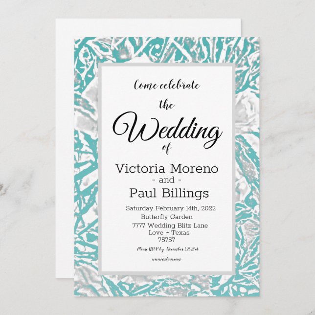 Faux Silk Embossed Illusion Rose/Teal Invitation (Front/Back)