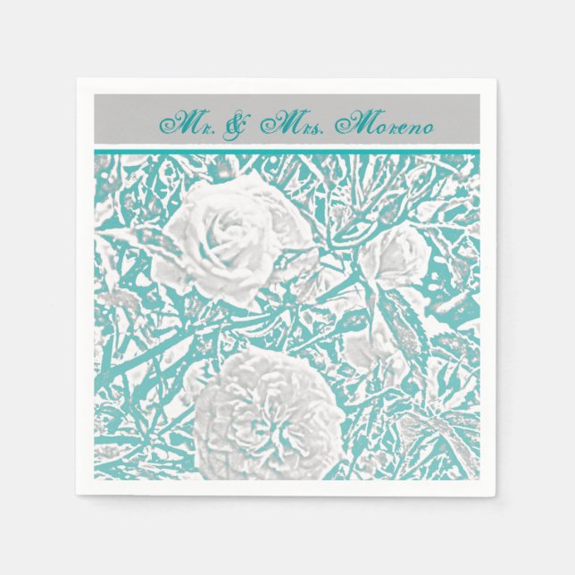 Faux Silk Embossed Illusion Rose/Teal Napkins (Front)