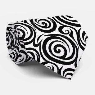 Faux Silk Neck Tie Black + White Abstract Swirl