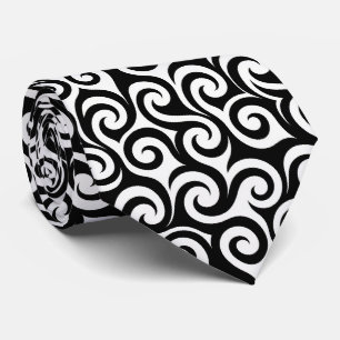 Faux Silk Neck Tie Black + White Abstract Swirl