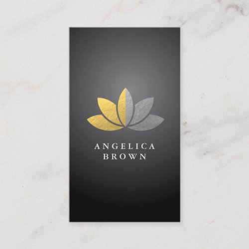 Faux Silver and Gold Foil Lotus Flower Business Card